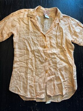 Vintage Light Peach Linen Button-Down Shirt by Alan Paine